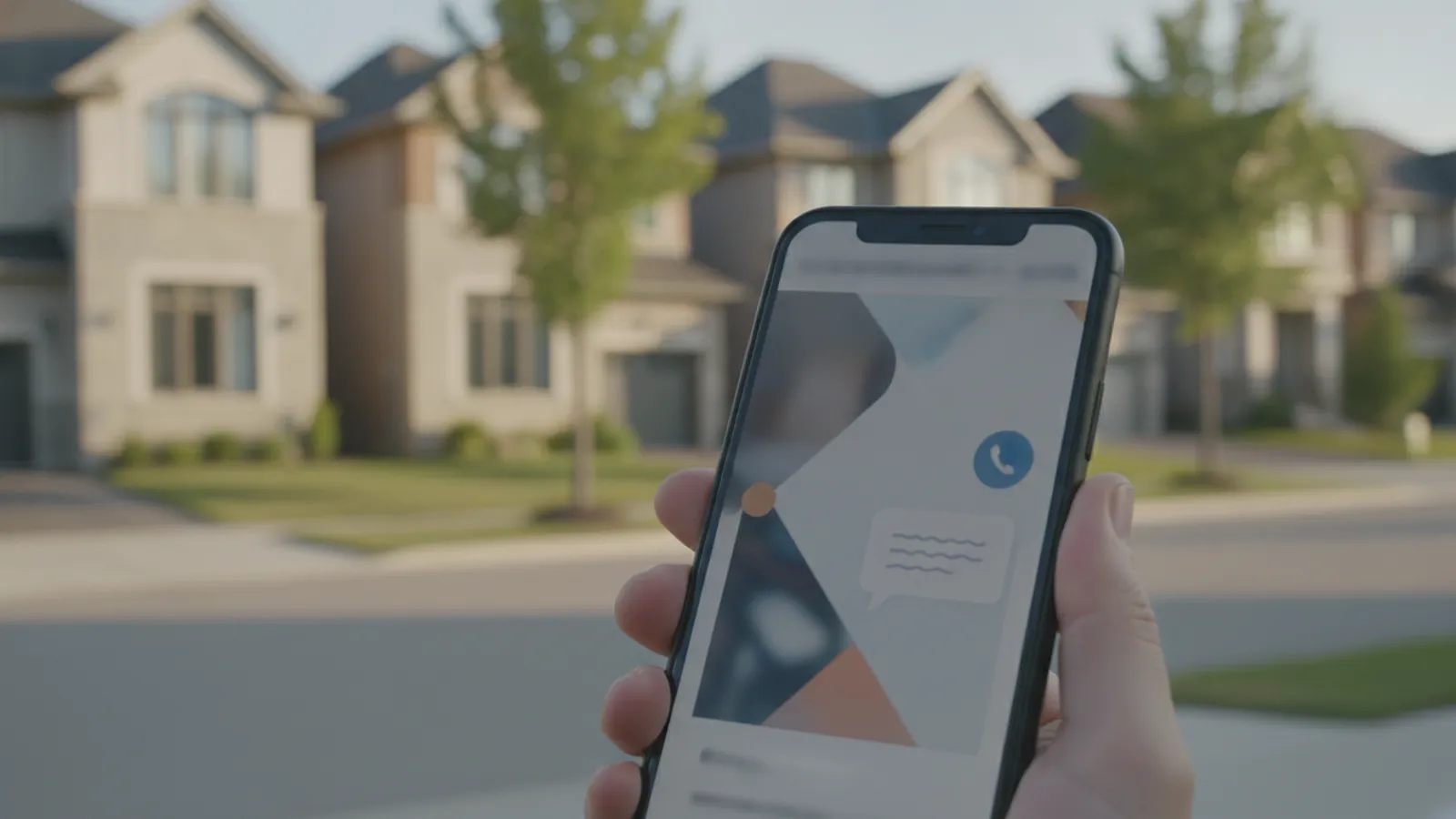 A smartphone showing a contractor website with a chat window open beside a click-to-call button