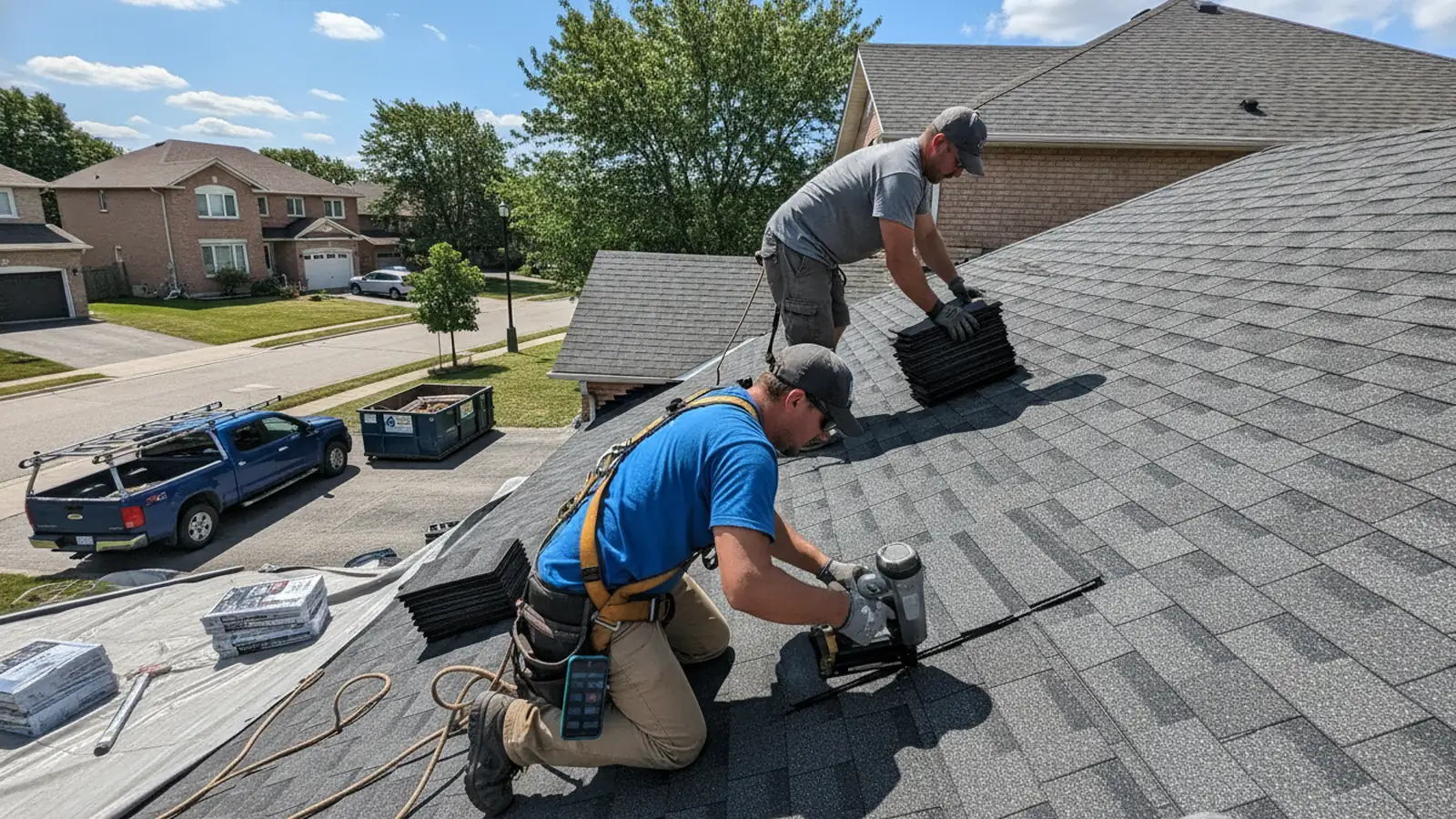Roofing work underway at a Greater Toronto Area home
